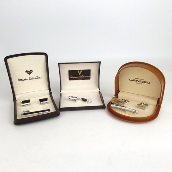Authentic Valentino and other tie pin and cufflinks 3-piece set metal [Used]